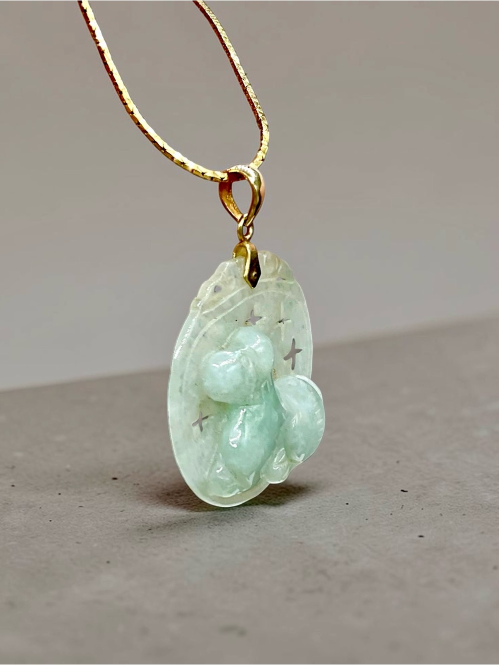 🌺Vintage Gold Filled Jade Necklace